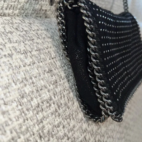 Stella McCartney Shimmery Black Shaggy Deer Studded Falabella Crossbody/Dust Bag - Picture 2 of 12